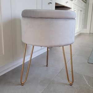 Grey velvet stool storage ottoman with removable lid